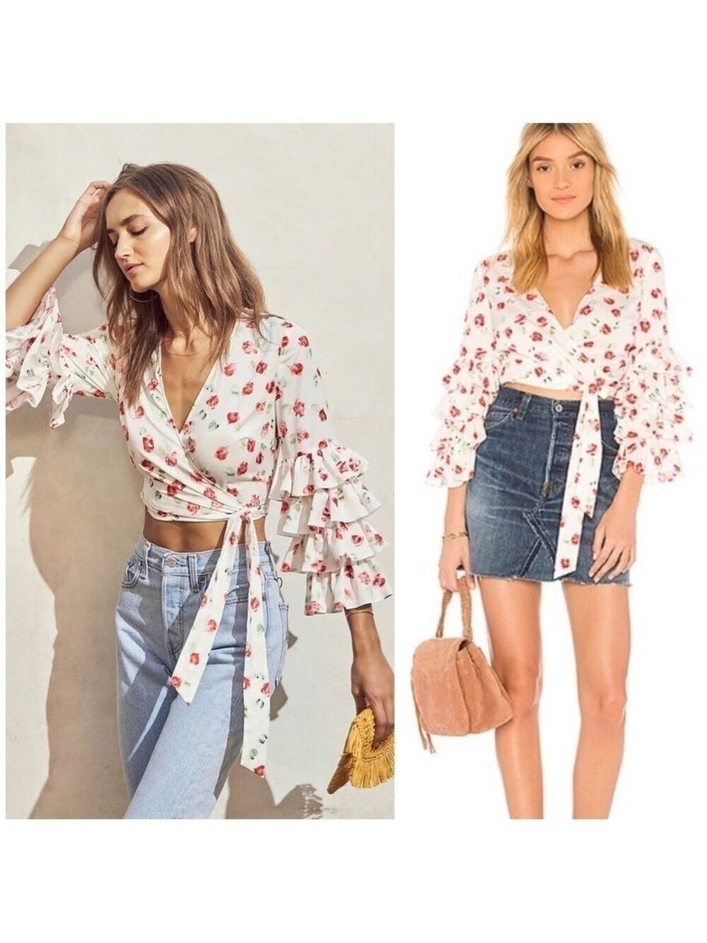 SAYLOR Bethany Water Color Floral Rose Print Wrap Top